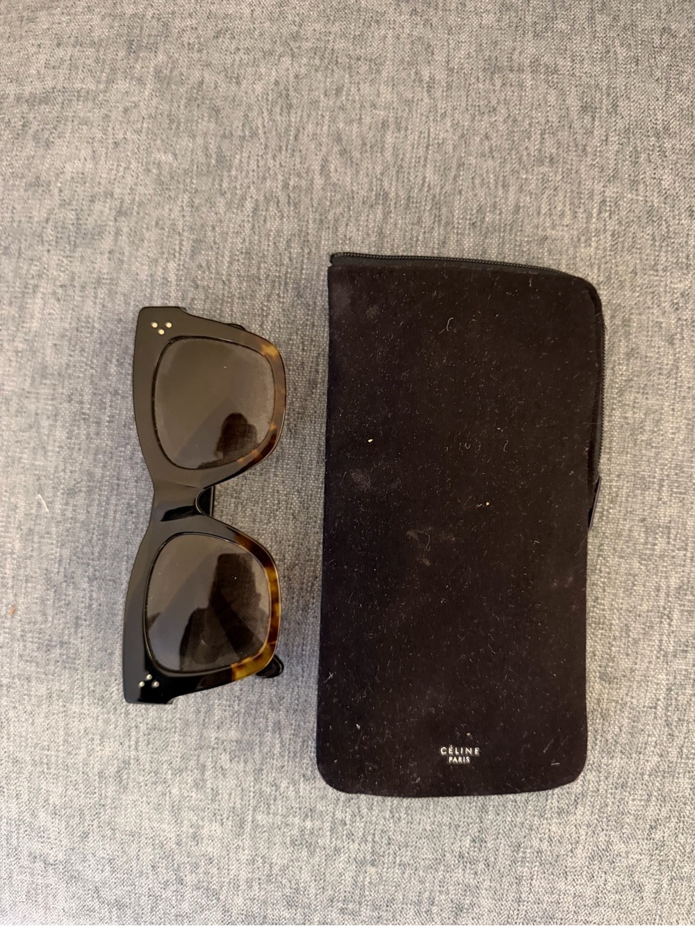 Celine Black and Tortoiseshell Rectangular Sunglasses